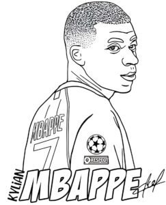 Desenho do Mbappé de Costas com Assinatura para Colorir