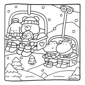 Desenho de animais no teleférico na neve Bobbie Goods para imprimir