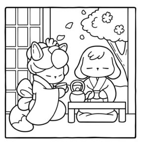 Imagem de cerimônia do chá com animais Bobbie Goods para colorir