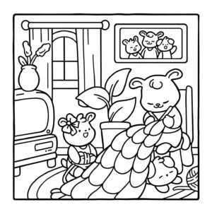 Imagem de família tricotando na sala Bobbie Goods para colorir
