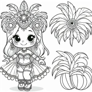 Desenho da menina com fantasia de carnaval para imprimir