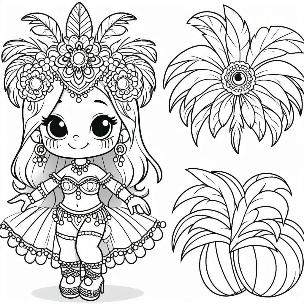 Desenho da menina com fantasia de carnaval para imprimir
