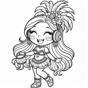Desenho da menina feliz no carnaval para imprimir