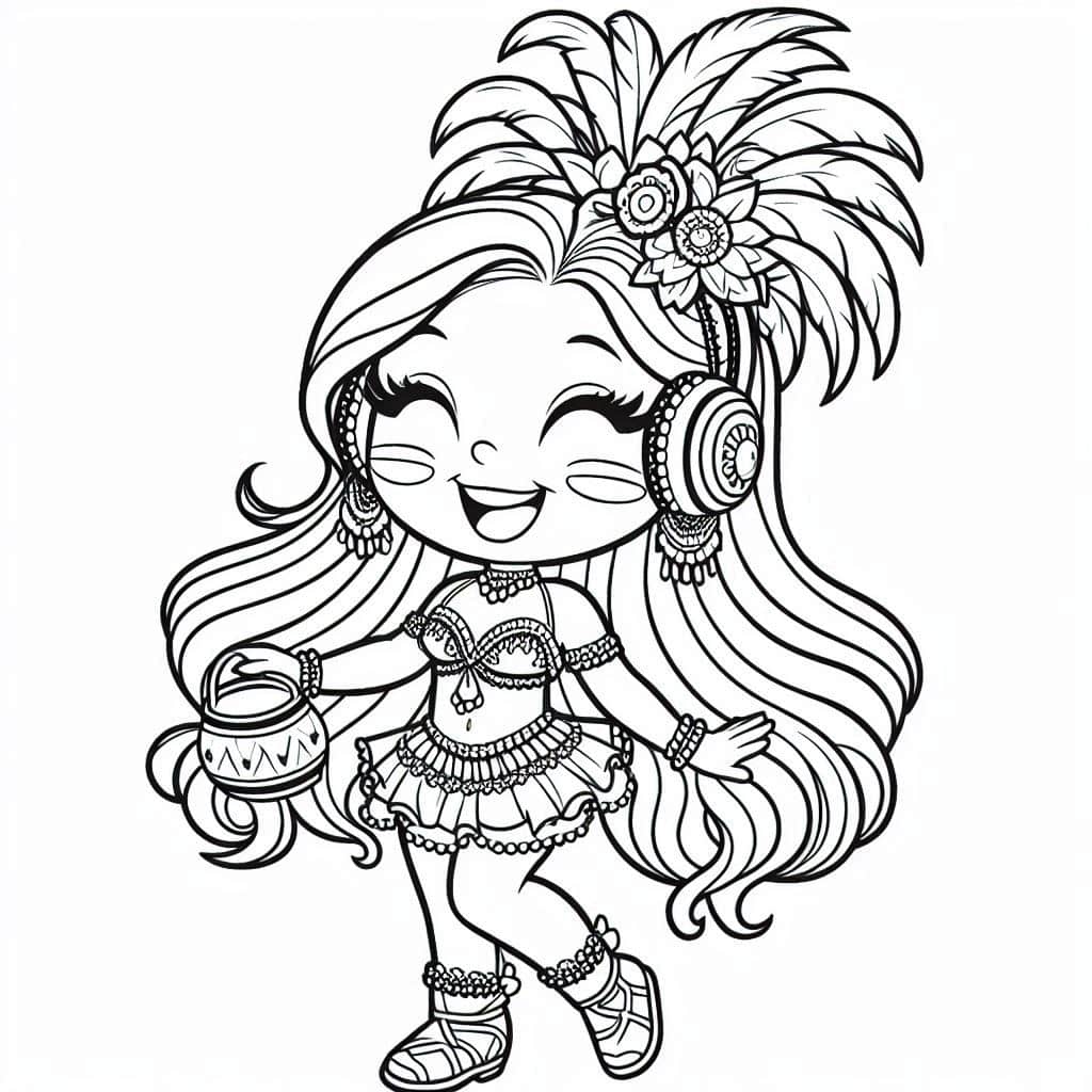 Desenho da menina feliz no carnaval para imprimir