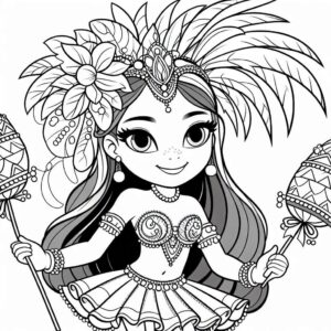 Desenho da menina no carnaval para colorir
