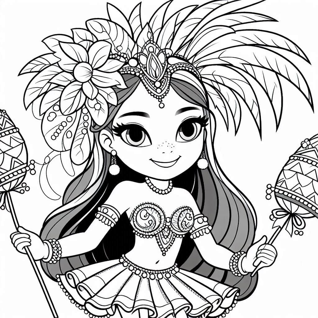 Desenho da menina no carnaval para colorir