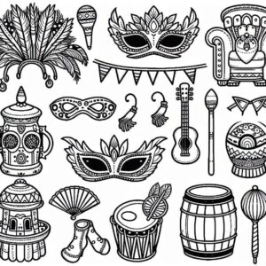 Desenho de acessórios de carnaval para colorir