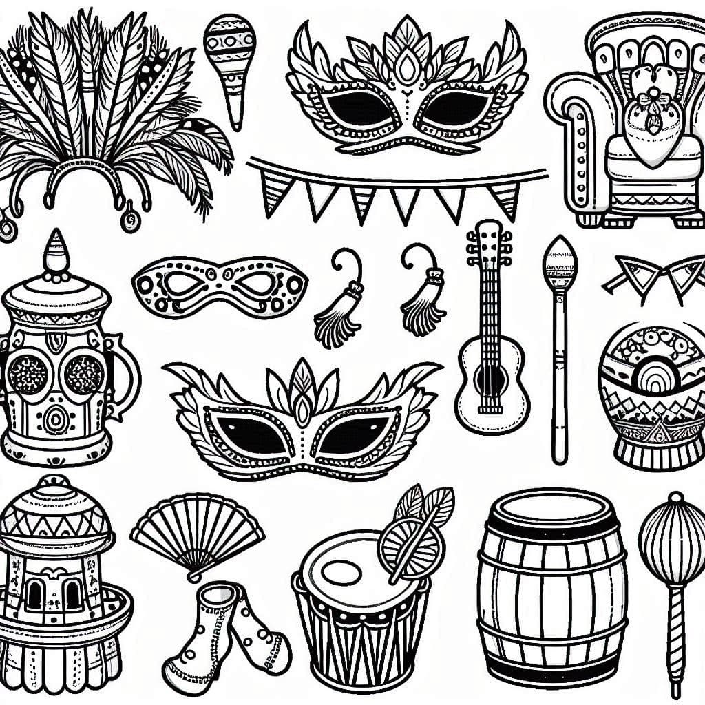 Desenho de acessórios de carnaval para colorir