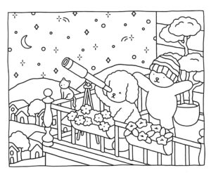 Desenho de animais observando as estrelas de Bobbie Goods para colorir