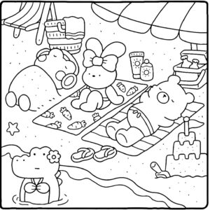 Desenho de animais relaxando na praia de Bobbie Goods para imprimir