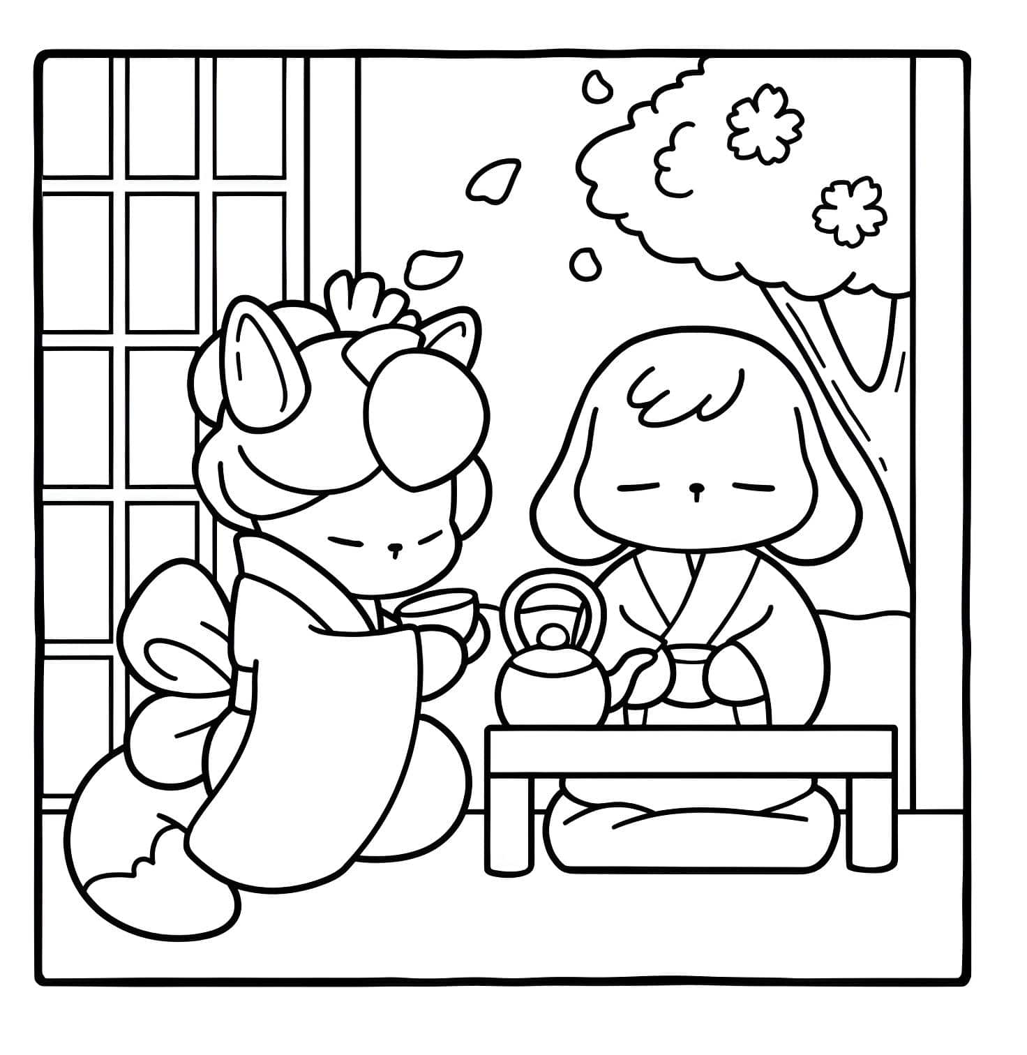 Desenho de cerimônia do chá com animais de Bobbie Goods para colorir