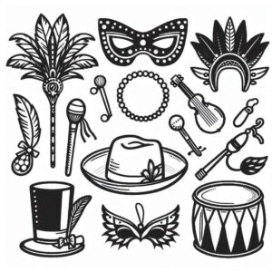 Desenho de itens de carnaval para imprimir