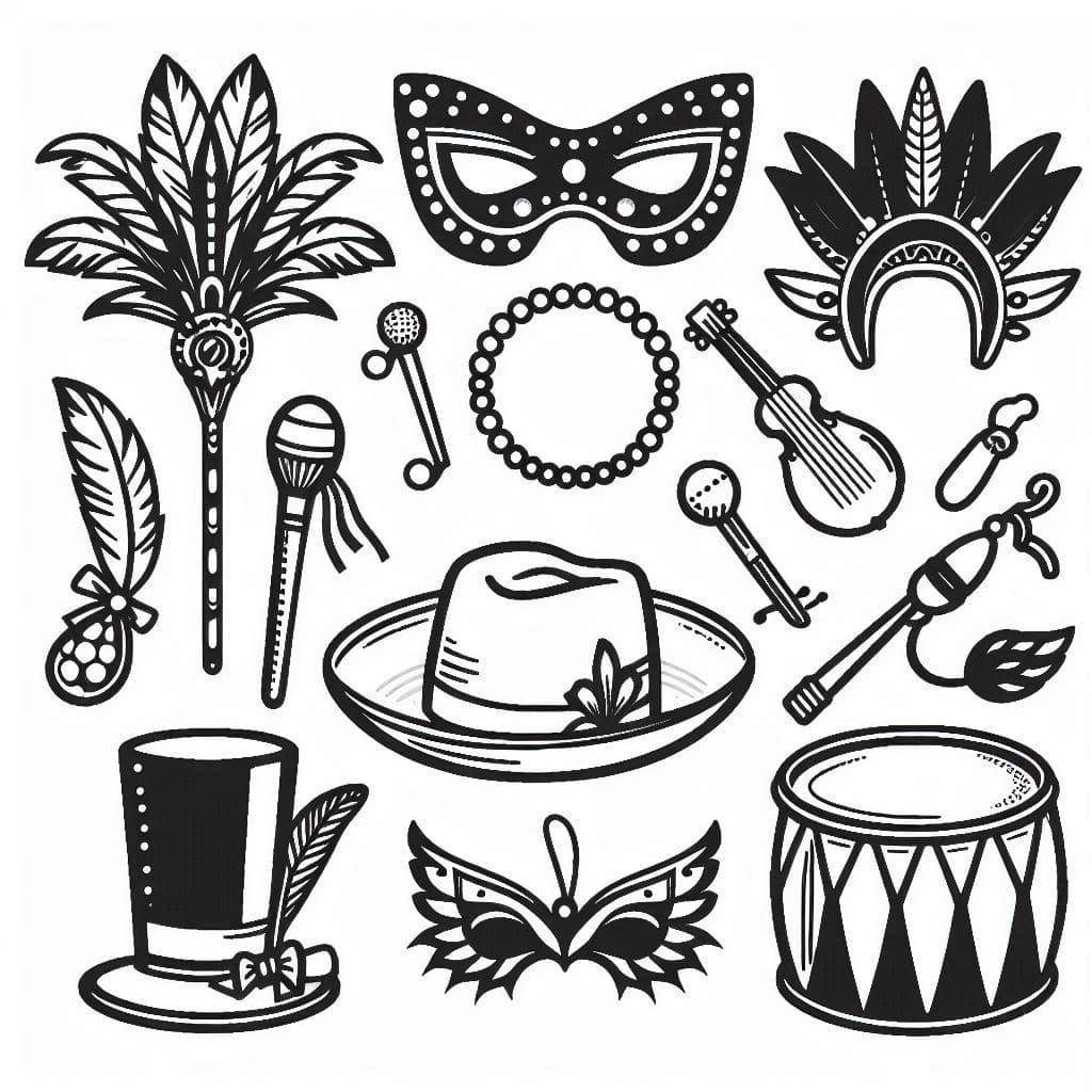 Desenho de itens de carnaval para imprimir