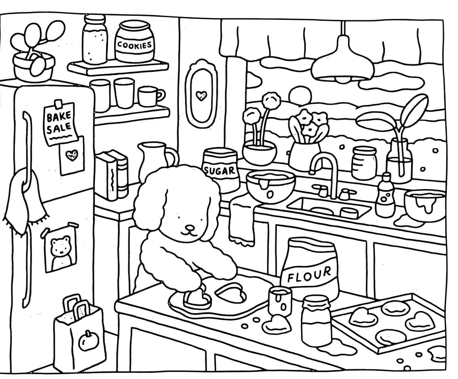 Imagem de cachorro assando biscoitos na cozinha de Bobbie Goods para imprimir