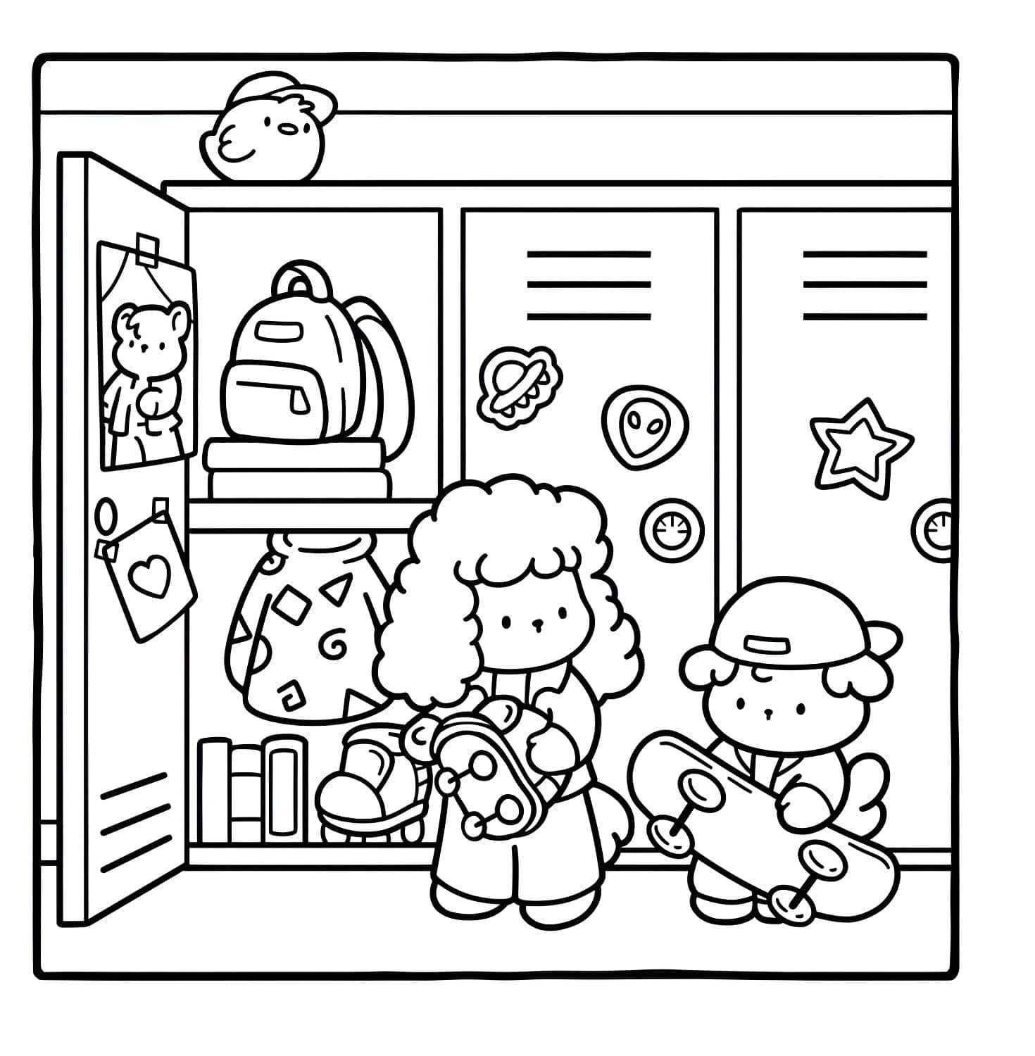 Imagem de crianças com skate no armário da escola de Bobbie Goods para imprimir