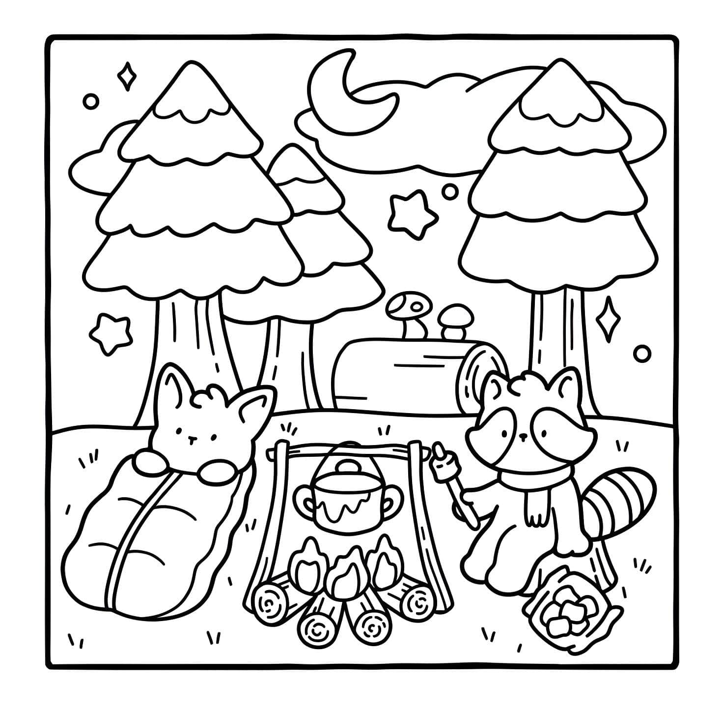 Imagem de guaxinim e raposa acampando de Bobbie Goods para colorir