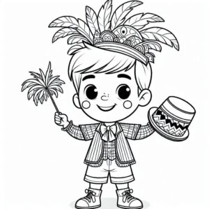 Imagem do menino com fantasia de carnaval para colorir