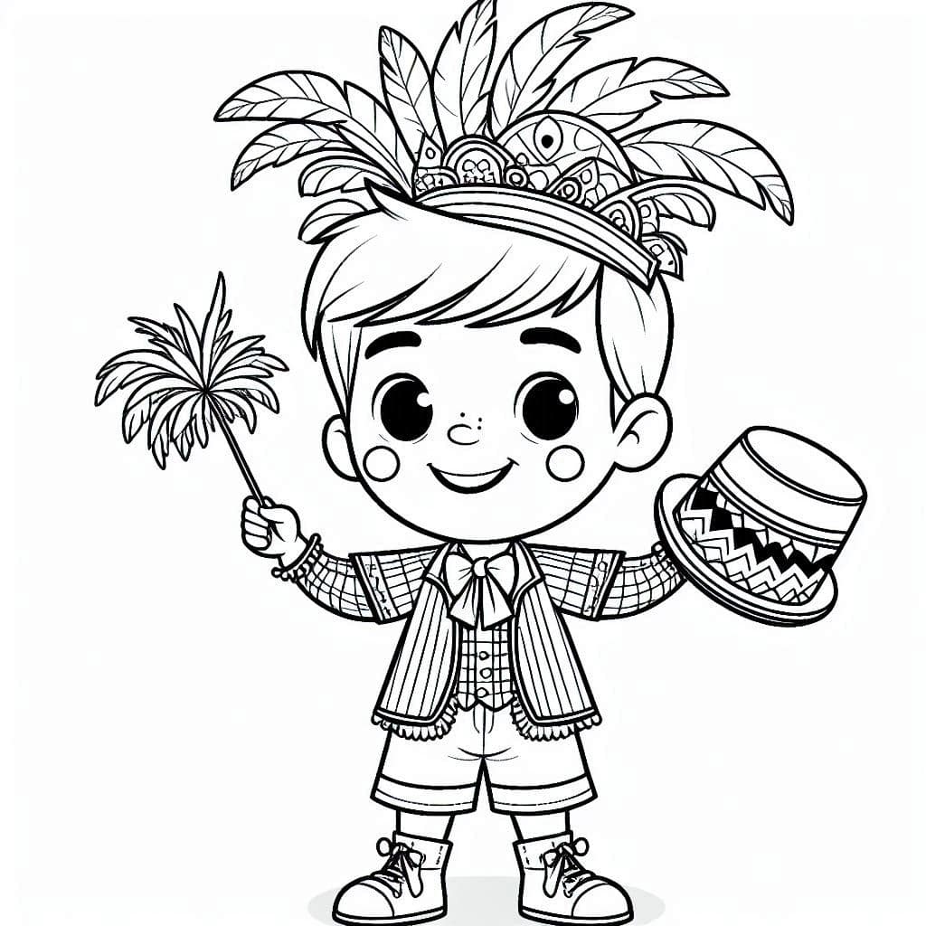 Imagem do menino com fantasia de carnaval para colorir