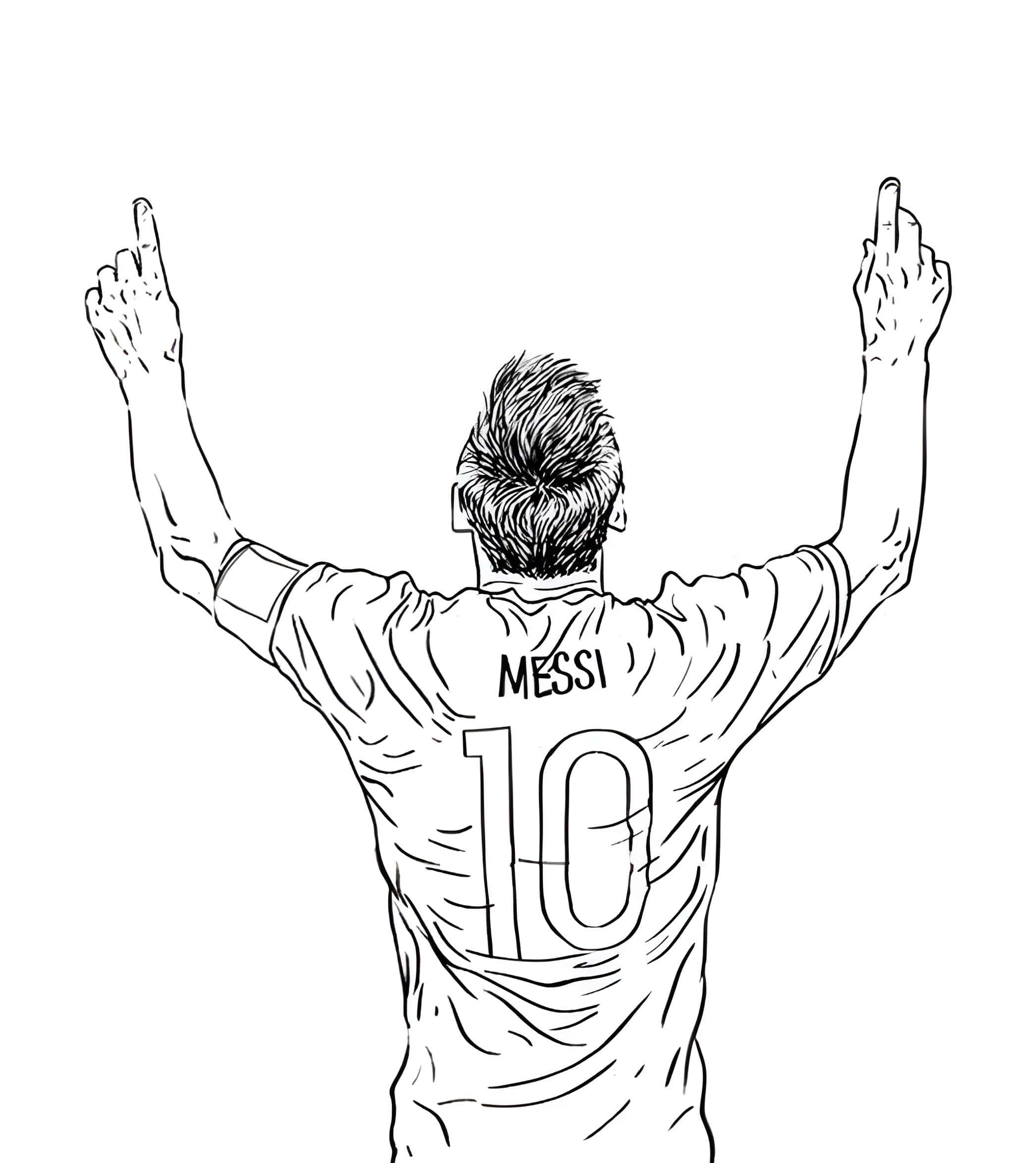 Desenho de Lionel Messi apontando para o céu para colorir