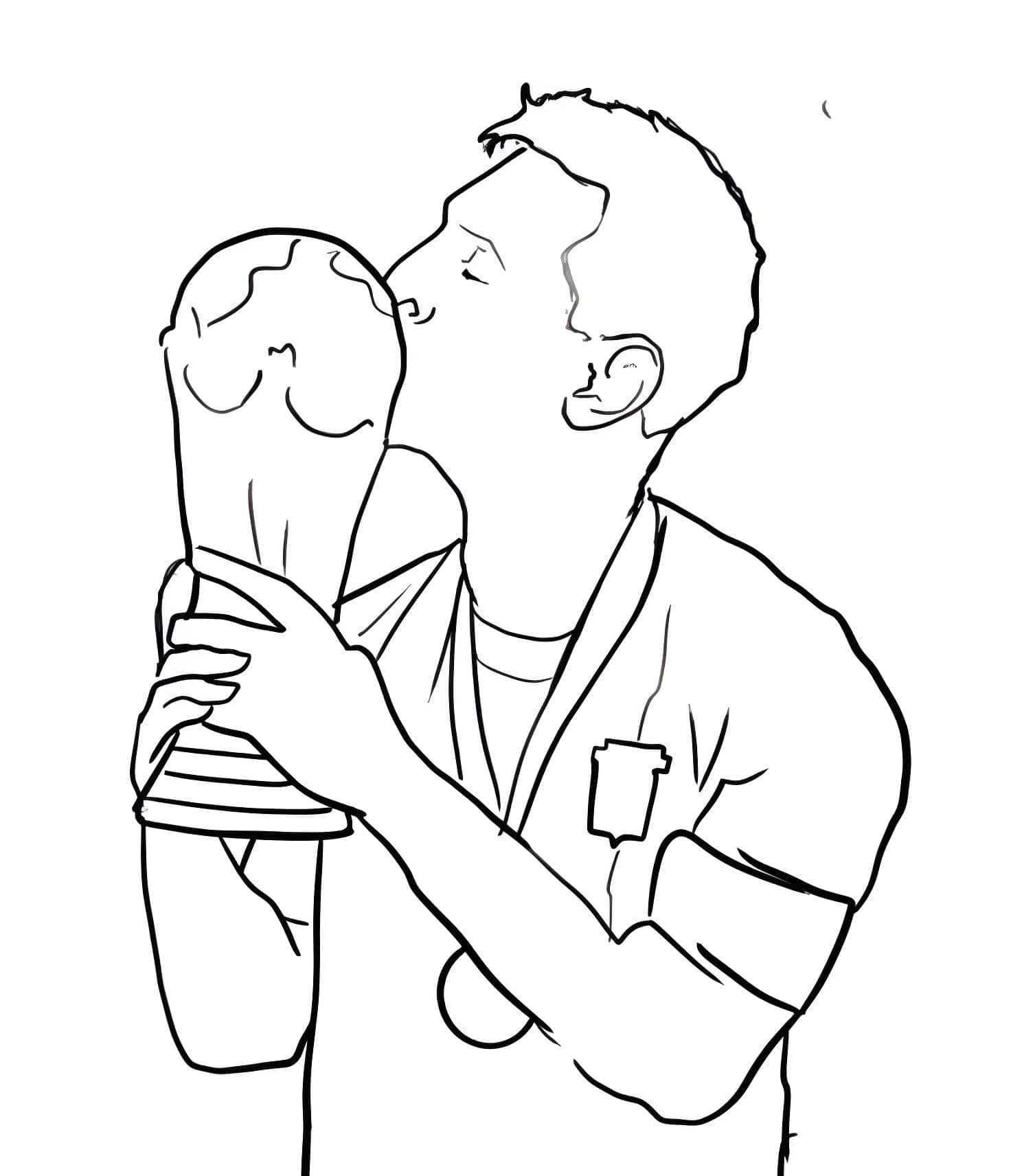 Desenho de Lionel Messi com a taça do mundo para colorir