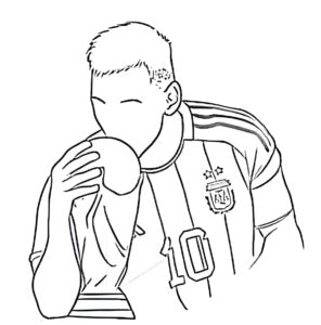 Desenho de Lionel Messi com a taça do mundo para imprimir