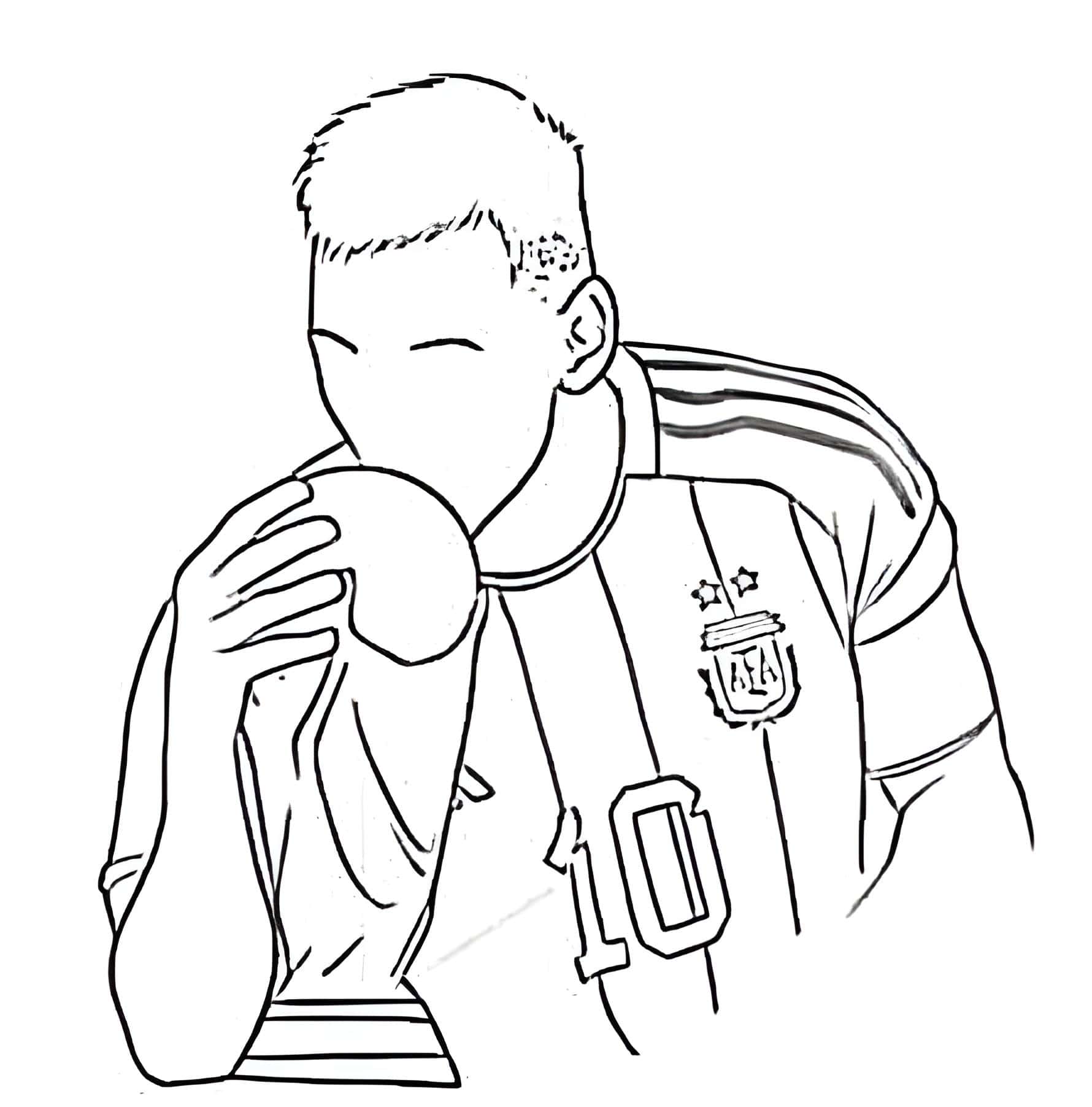 Desenho de Lionel Messi com a taça do mundo para imprimir
