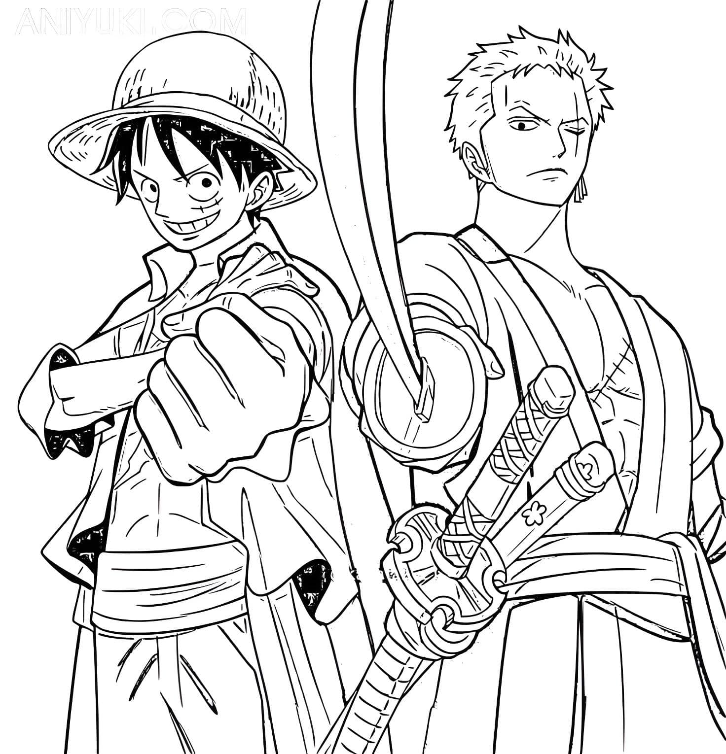 Desenho de luffy e zoro de one piece para colorir