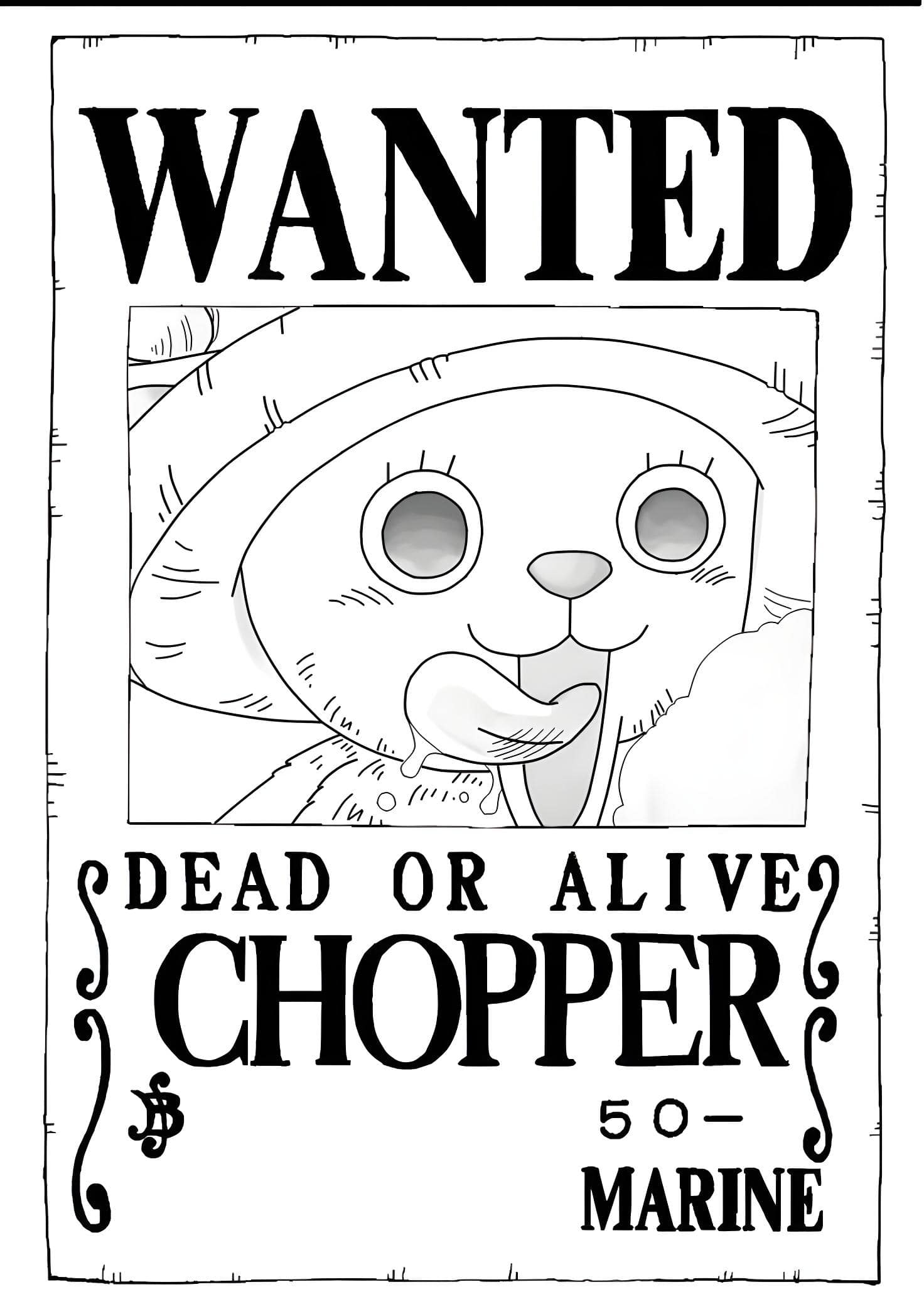 Desenho do cartaz de procurado do chopper de one piece para imprimir e colorir