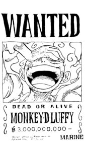 Desenho do cartaz de procurado do monkey d luffy de one piece para imprimir e colorir
