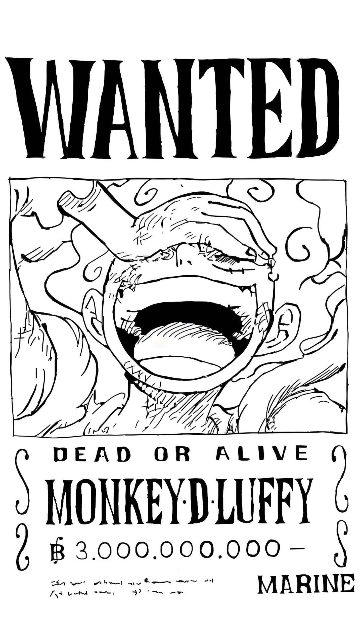 Desenho do cartaz de procurado do monkey d luffy de one piece para imprimir e colorir