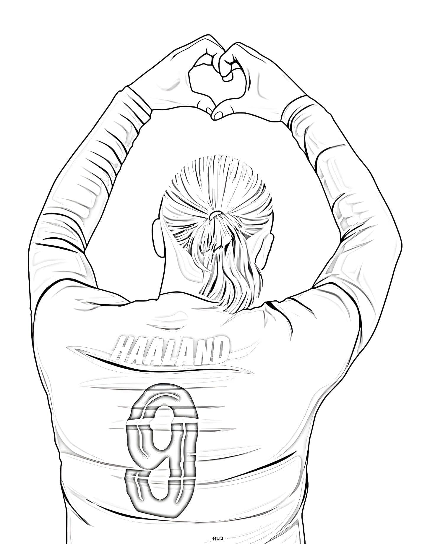 Erling haaland fazendo um coração para colorir