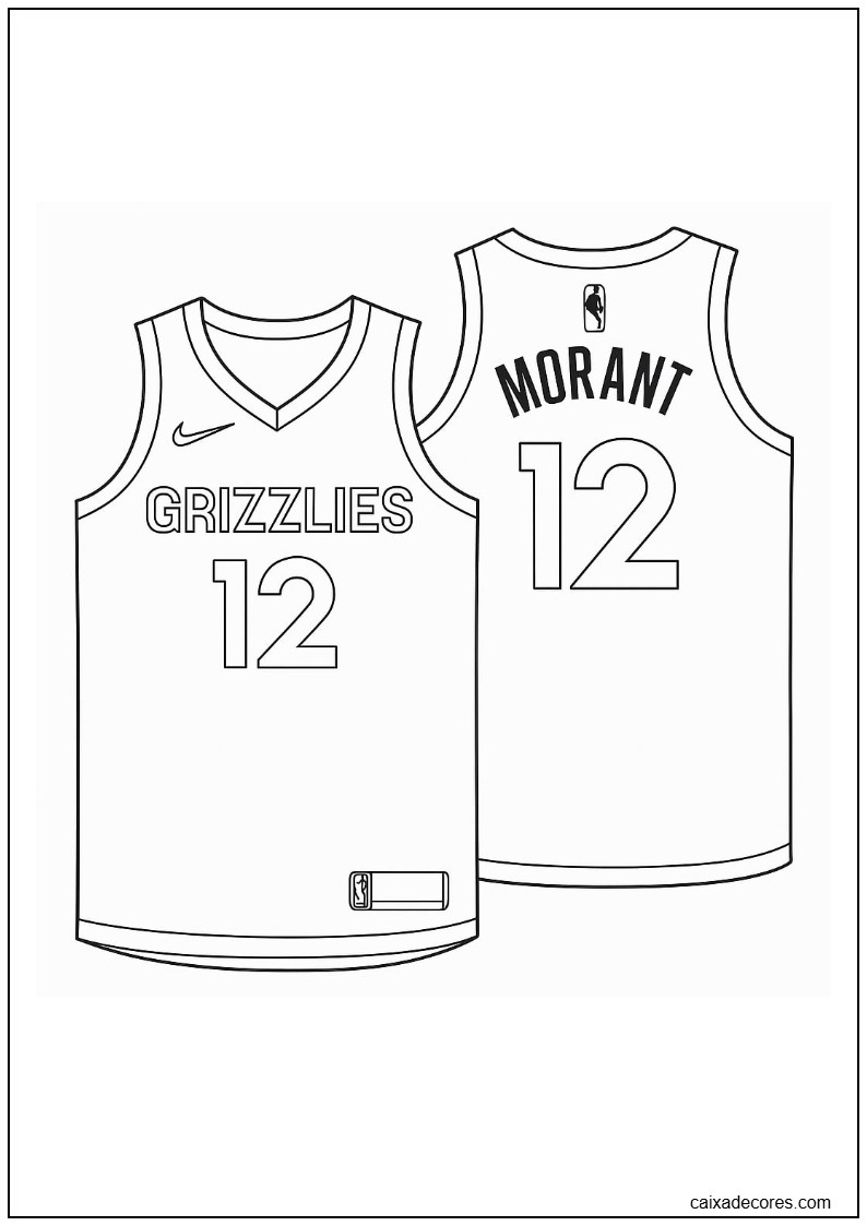 Página para colorir da camisa de ja morant memphis grizzlies