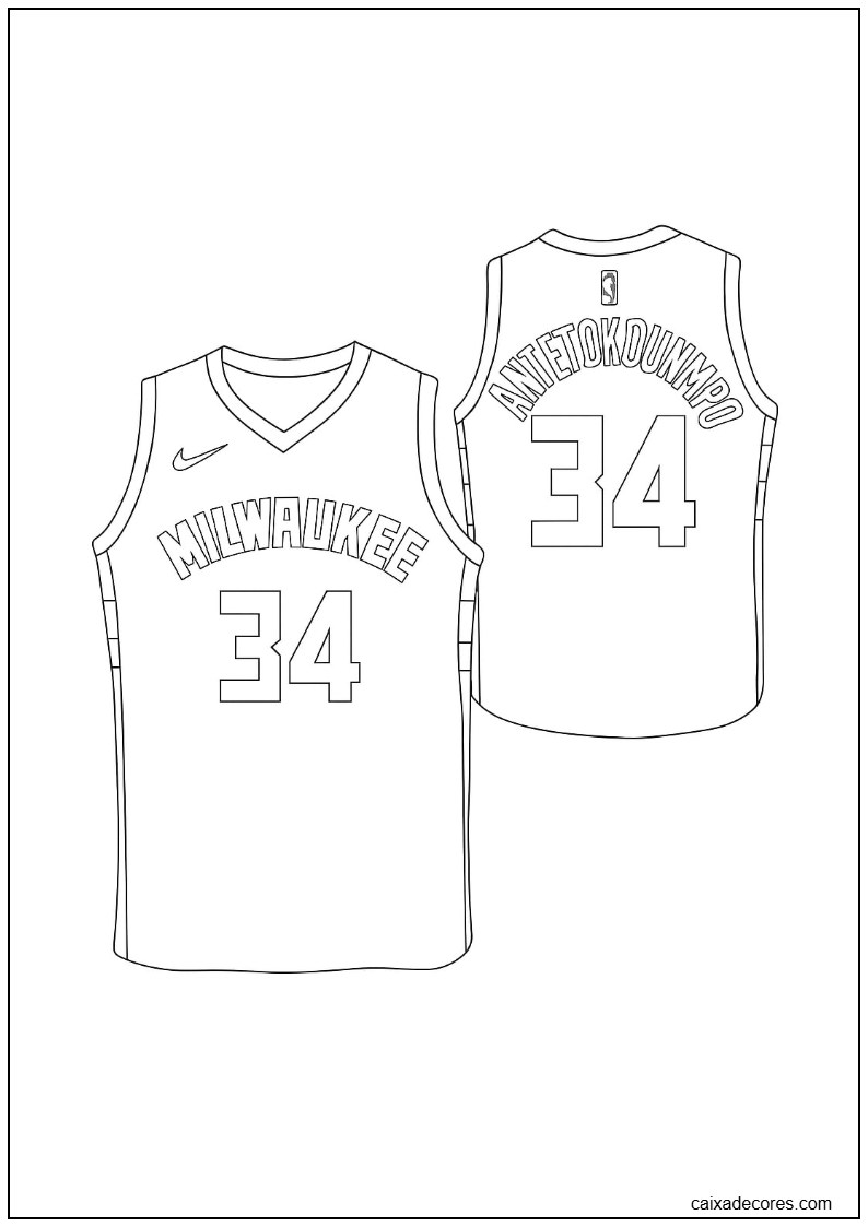 Página para colorir da camisa do antetokounmpo milwaukee bucks