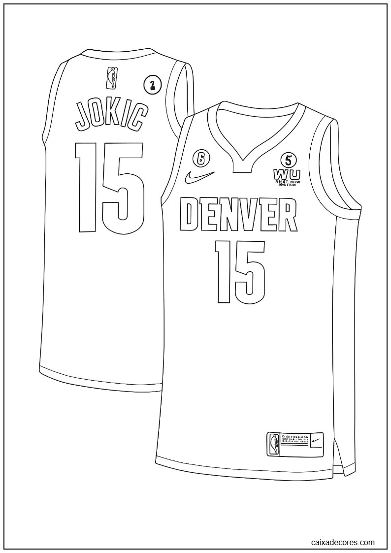 Página para colorir da camisa do jokic denver nuggets