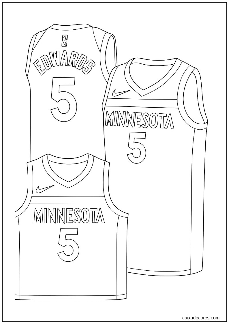 Página para colorir do uniforme de anthony edwards minnesota timberwolves
