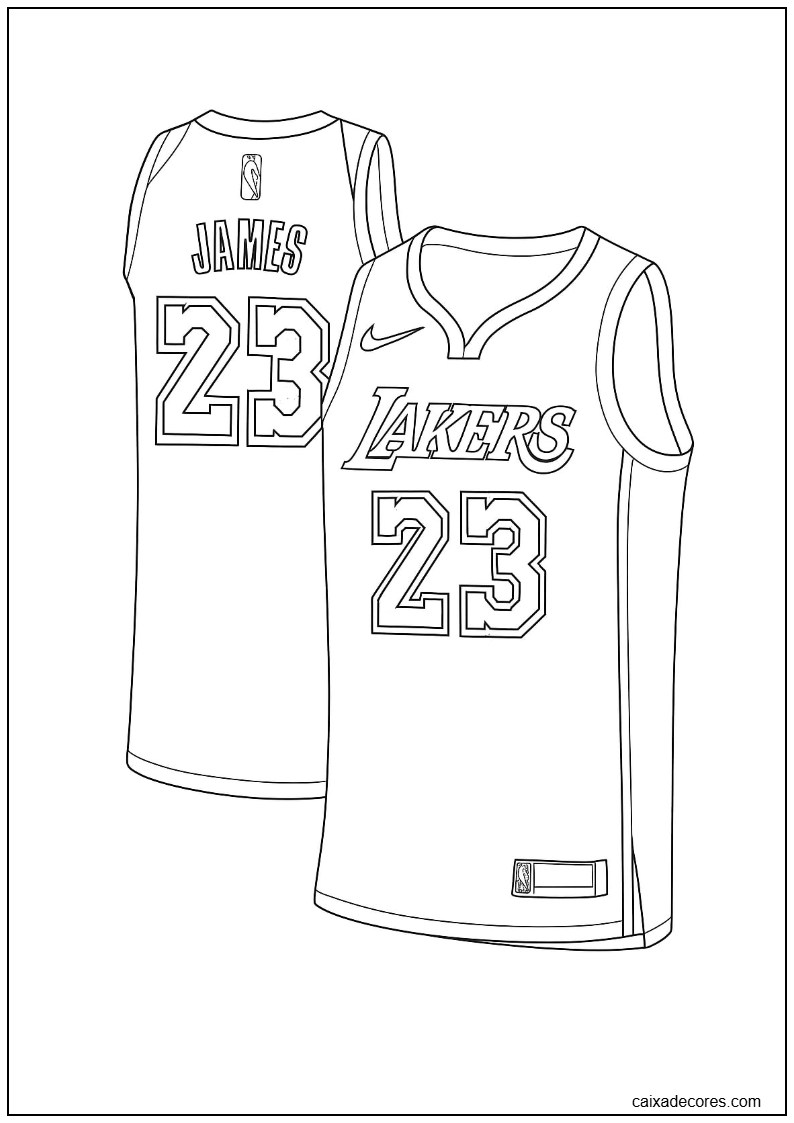 Página para colorir do uniforme de lebron james lakers