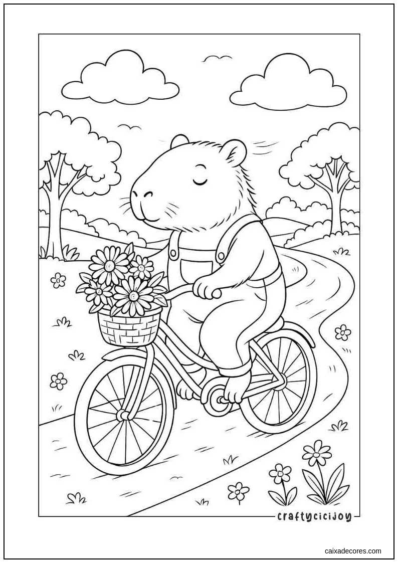 Capivara de bicicleta para colorir