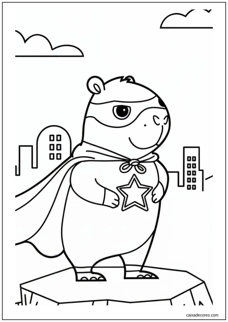 Capivara super herói para colorir