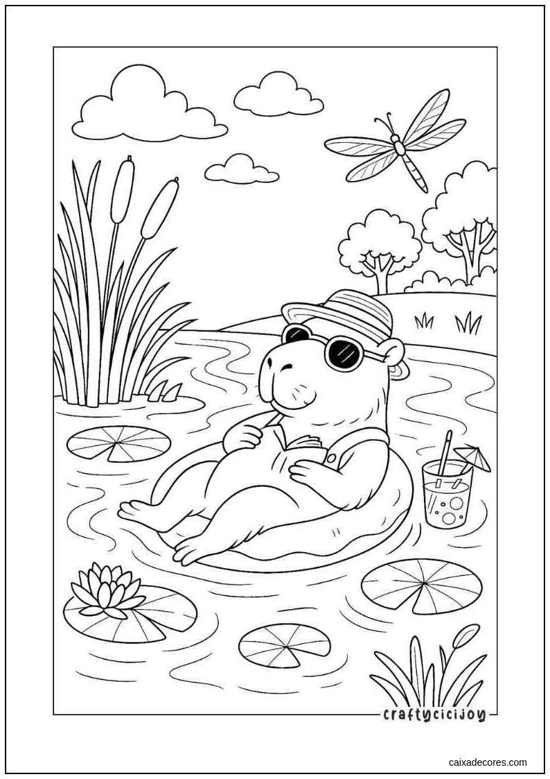 Capivara tomando sol para colorir