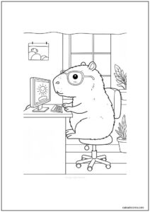 Capivara trabalhando no computador para colorir