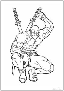 Deadpool agachado para imprimir