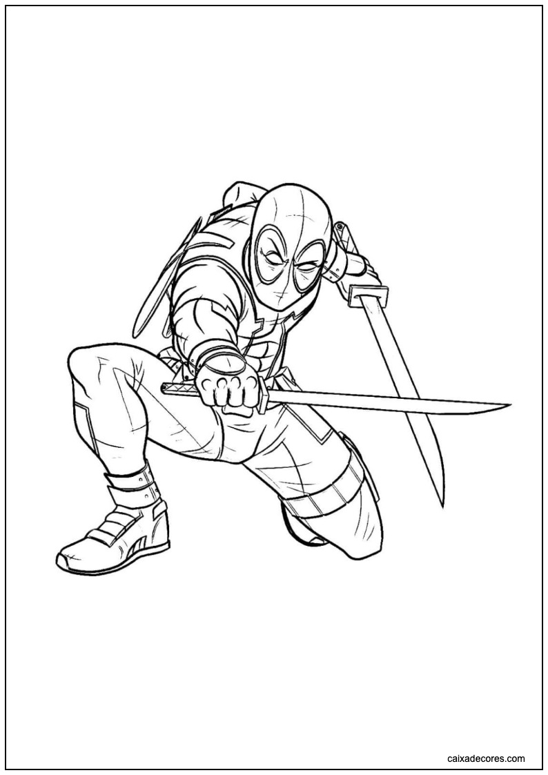 Deadpool com espadas para imprimir