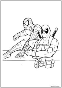 Deadpool com homem aranha para colorir