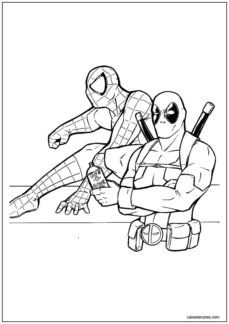 Deadpool com homem aranha para colorir