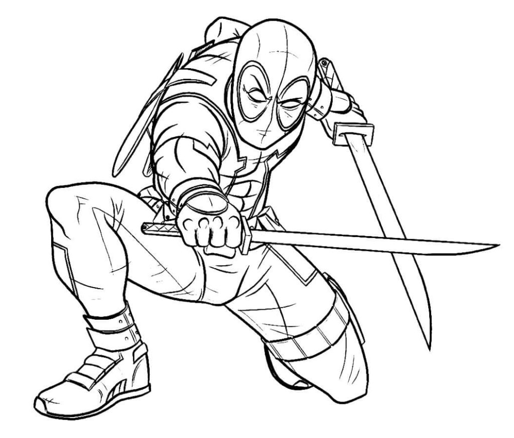 Deadpool con espadas para imprimir