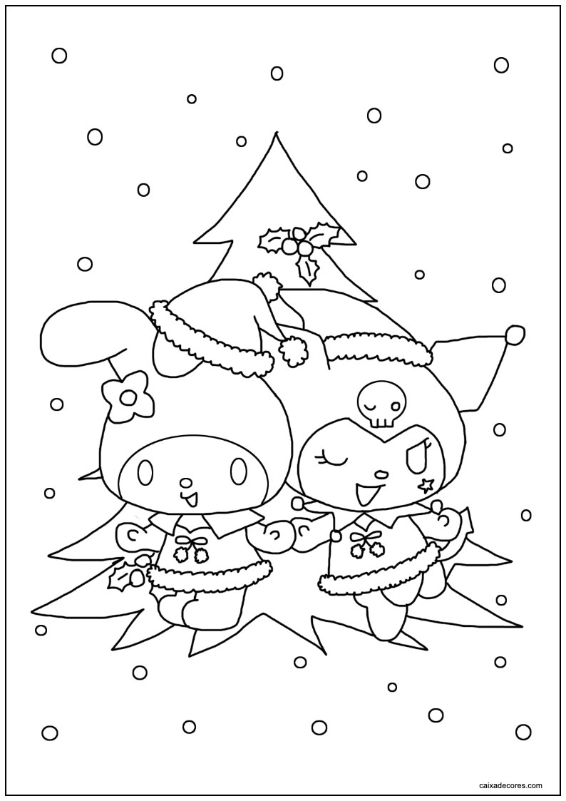 Desenho da kuromi com amiga no natal para imprimir