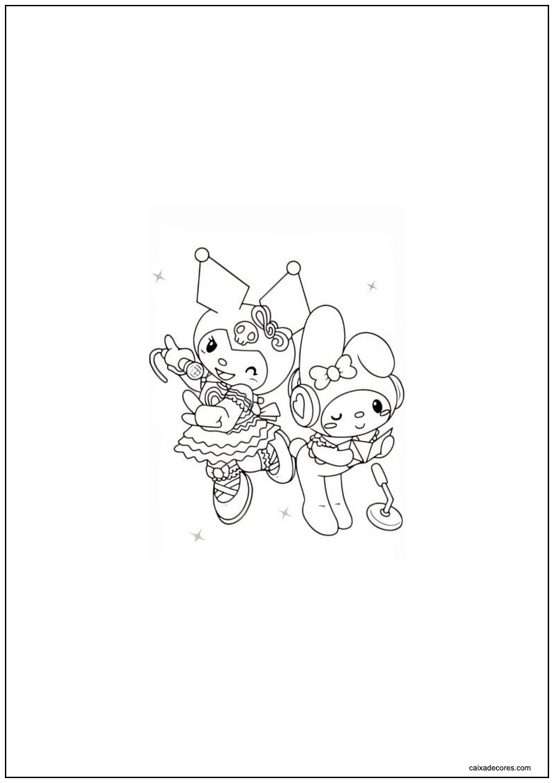 Desenho da kuromi com amiga para imprimir e colorir