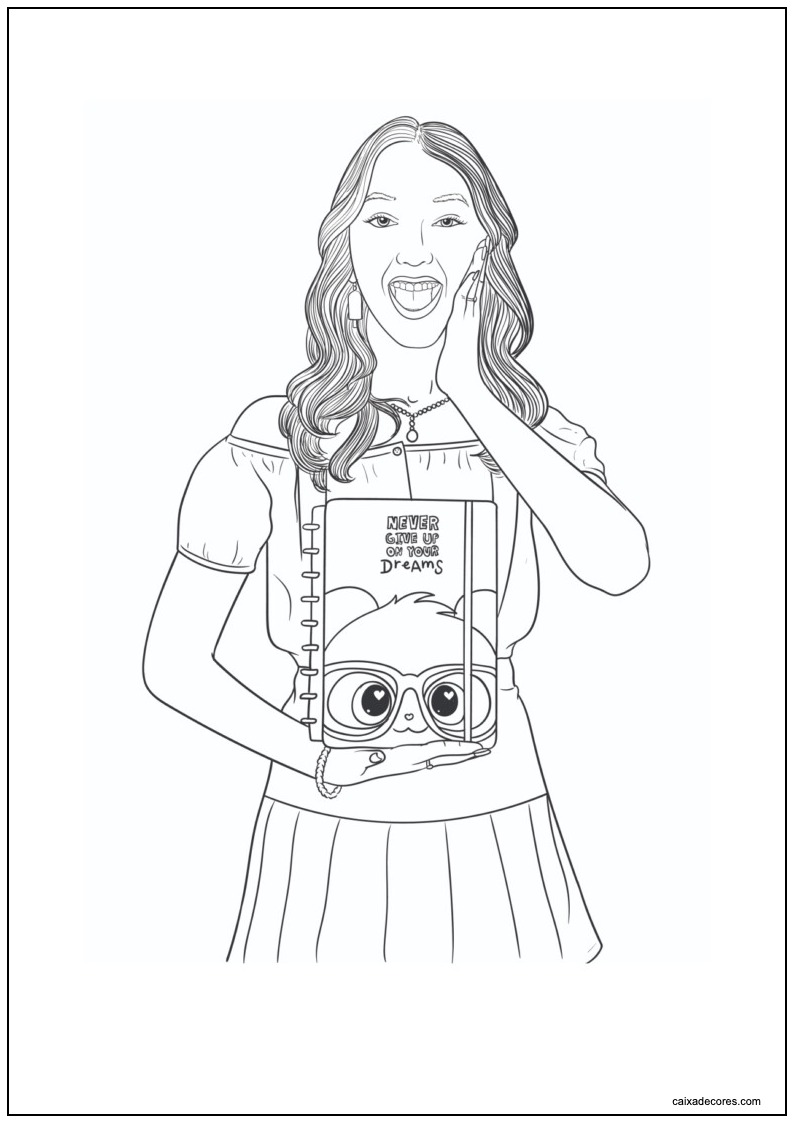 Desenho da luluca com um caderno para imprimir
