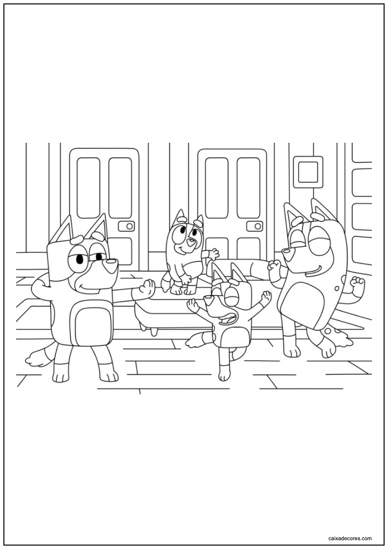 Desenho da família heeler dançando para imprimir