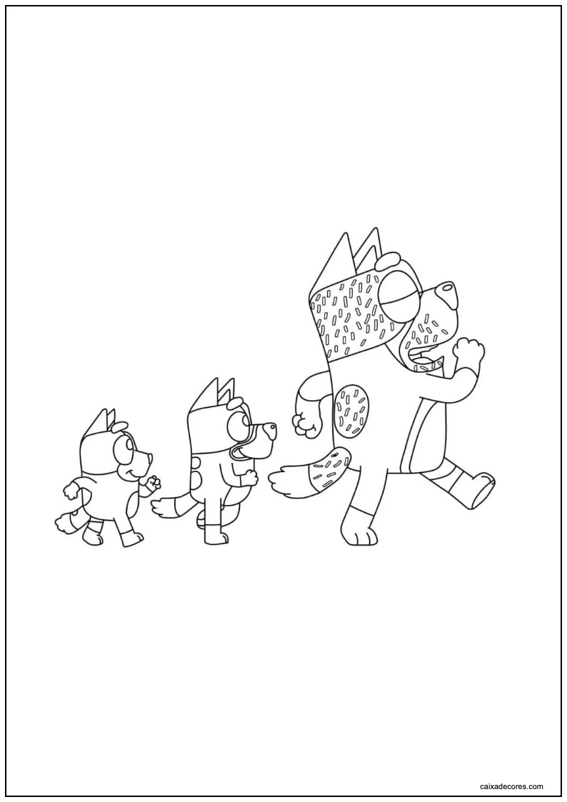 Desenho de bandit bluey e bingo caminhando para colorir